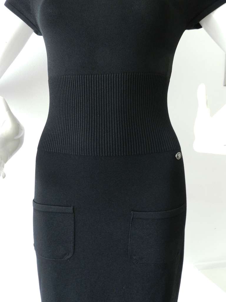 Chanel Black Stretch Jersey Dress In Excellent Condition In Toronto, ON