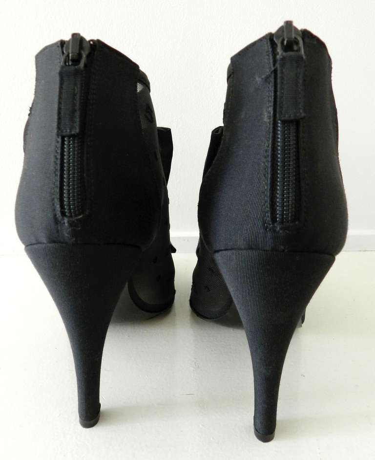 Chanel Black Sheer Mesh Booties with Bows at 1stdibs
