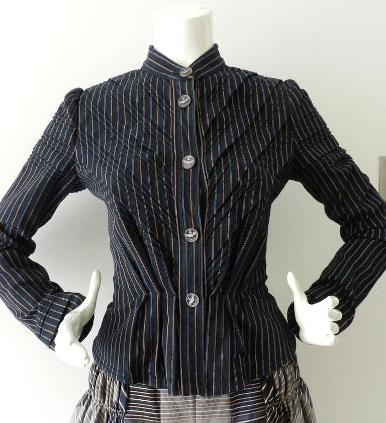 Chanel 08P Navy Cotton Striped Jacket and Skirt Suit 1