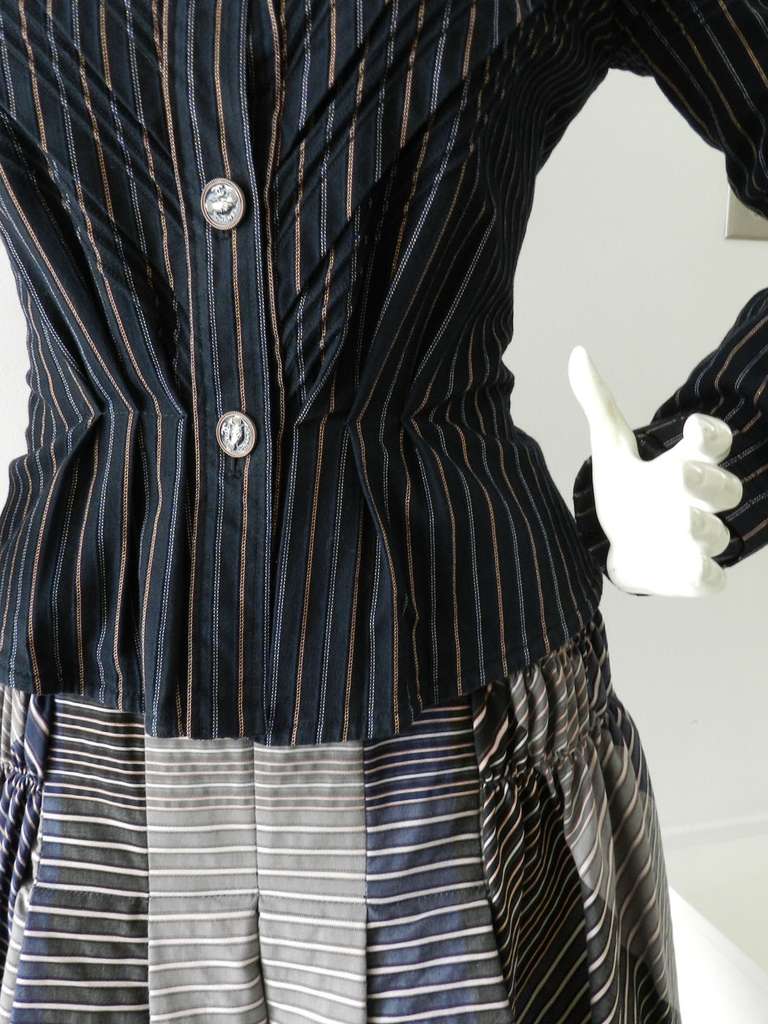 Chanel 08P Navy Cotton Striped Jacket and Skirt Suit 5