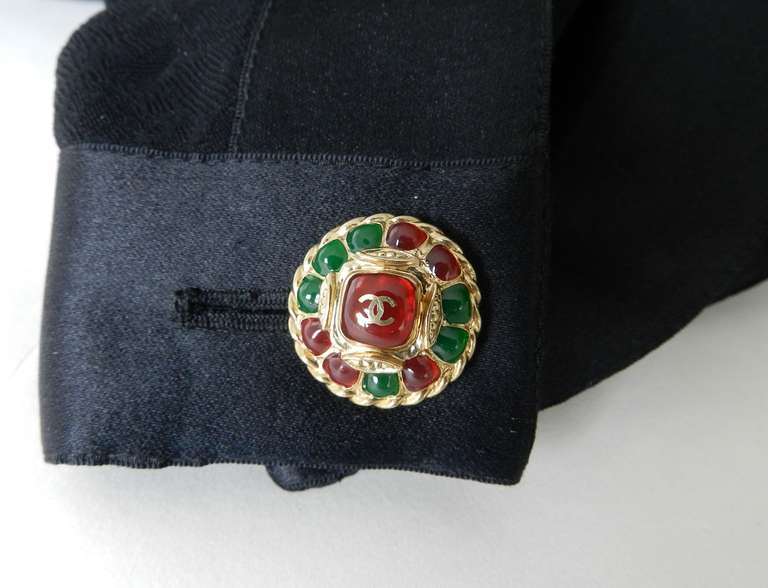 Chanel 10P Black Silk Trim Jacket with Gripoix Buttons 3