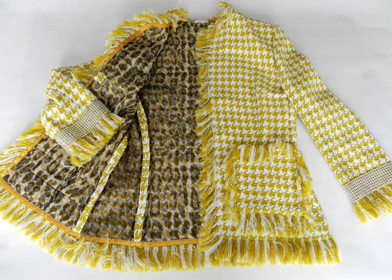 Dolce & Gabbana Yellow and White Jacket with Crystal Trim In Excellent Condition In Toronto, ON
