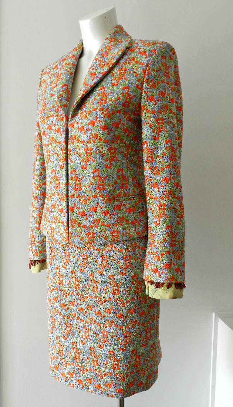 Vintage Gianni Versace Couture Orange / Green Suit with Coral Beads 1