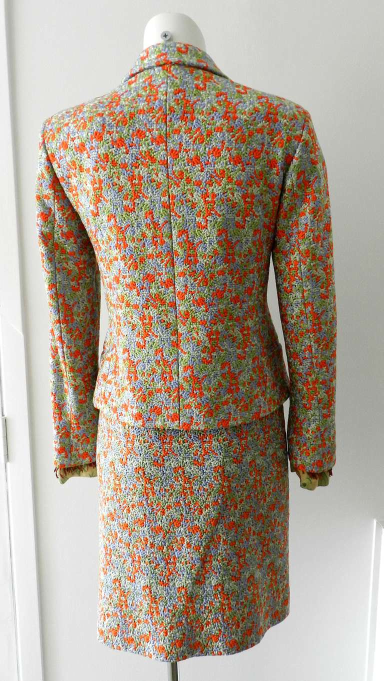 Vintage Gianni Versace Couture Orange / Green Suit with Coral Beads 2