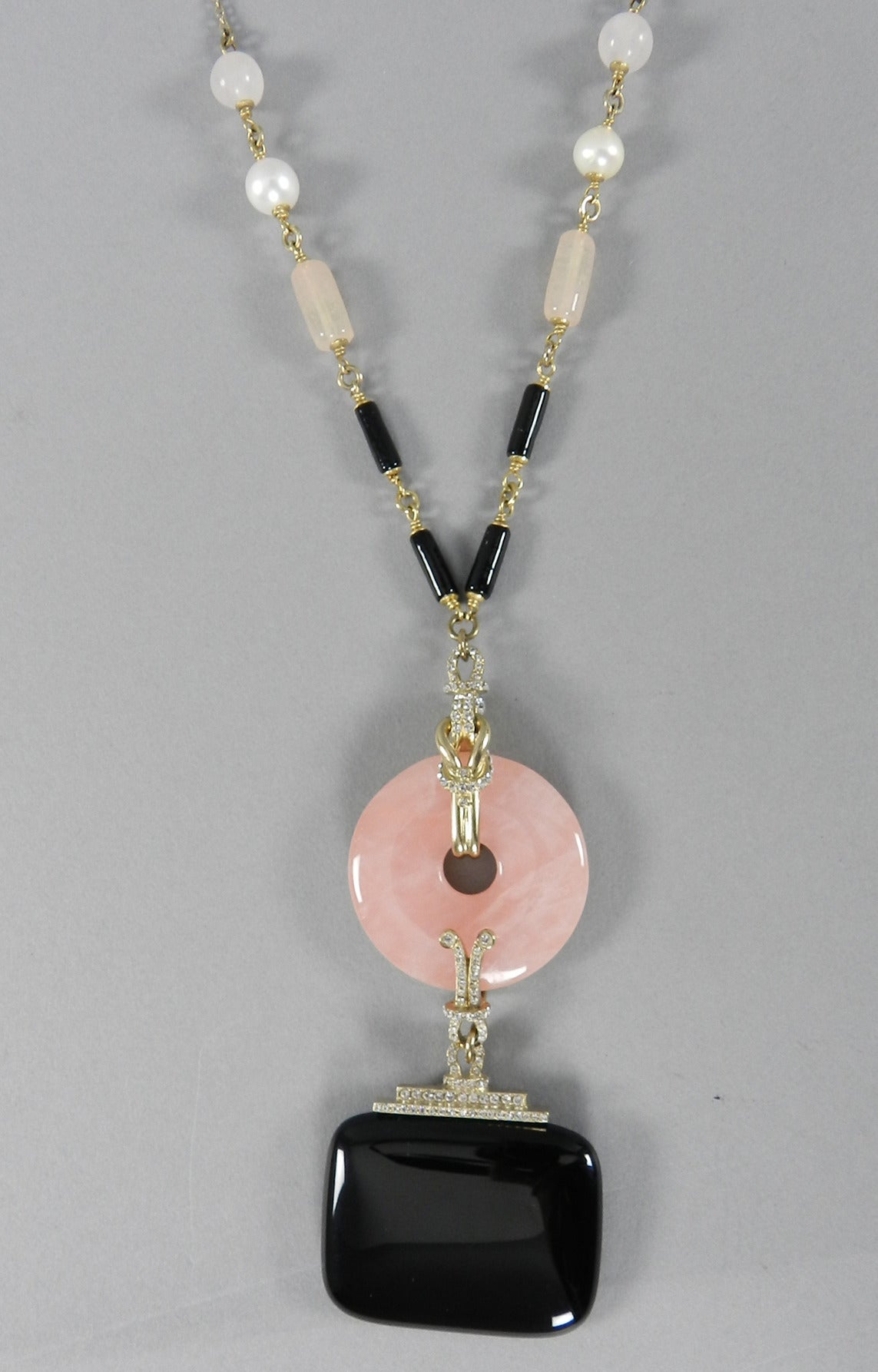 Chanel 09A Runway Pink and Black Art Deco Drop Necklace 3