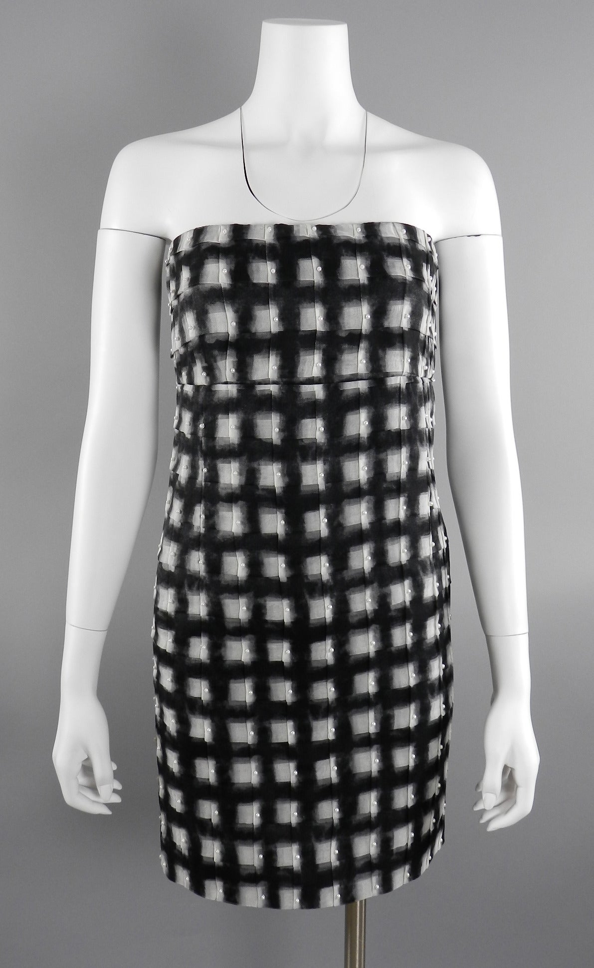 Chanel 13P Runway Black Sheer Mesh & Pearl Dress In Excellent Condition In Toronto, ON