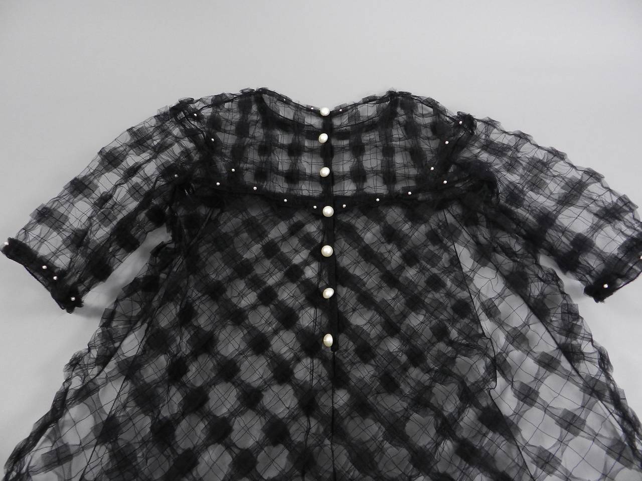 Chanel 13P Runway Black Sheer Mesh & Pearl Dress 4