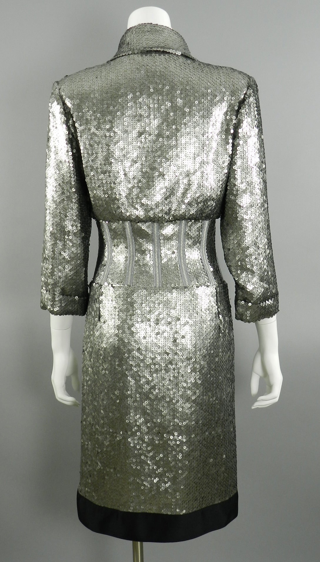Chanel 14A Runway Silver Sequin Dress Coat In Excellent Condition In Toronto, ON