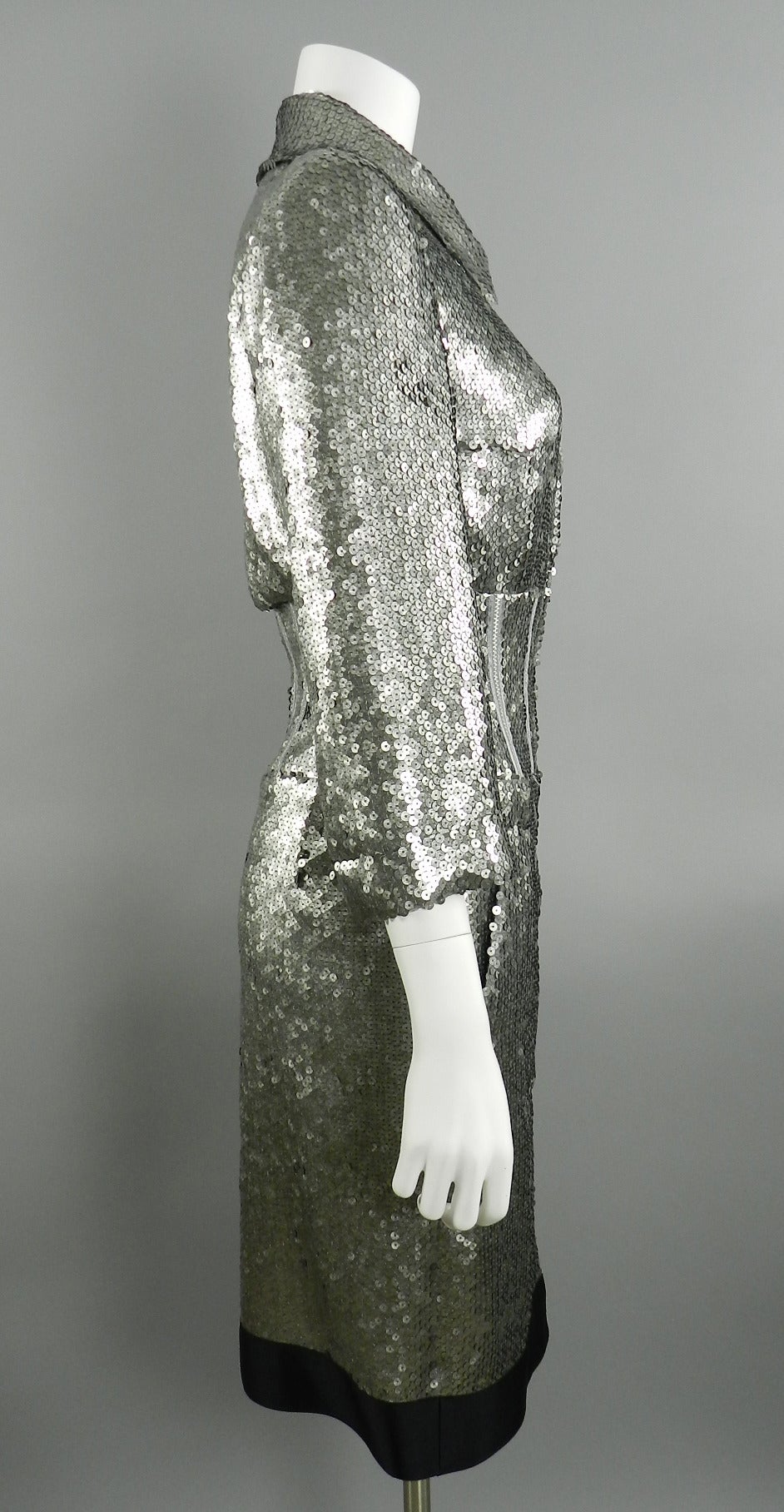 Women's Chanel 14A Runway Silver Sequin Dress Coat