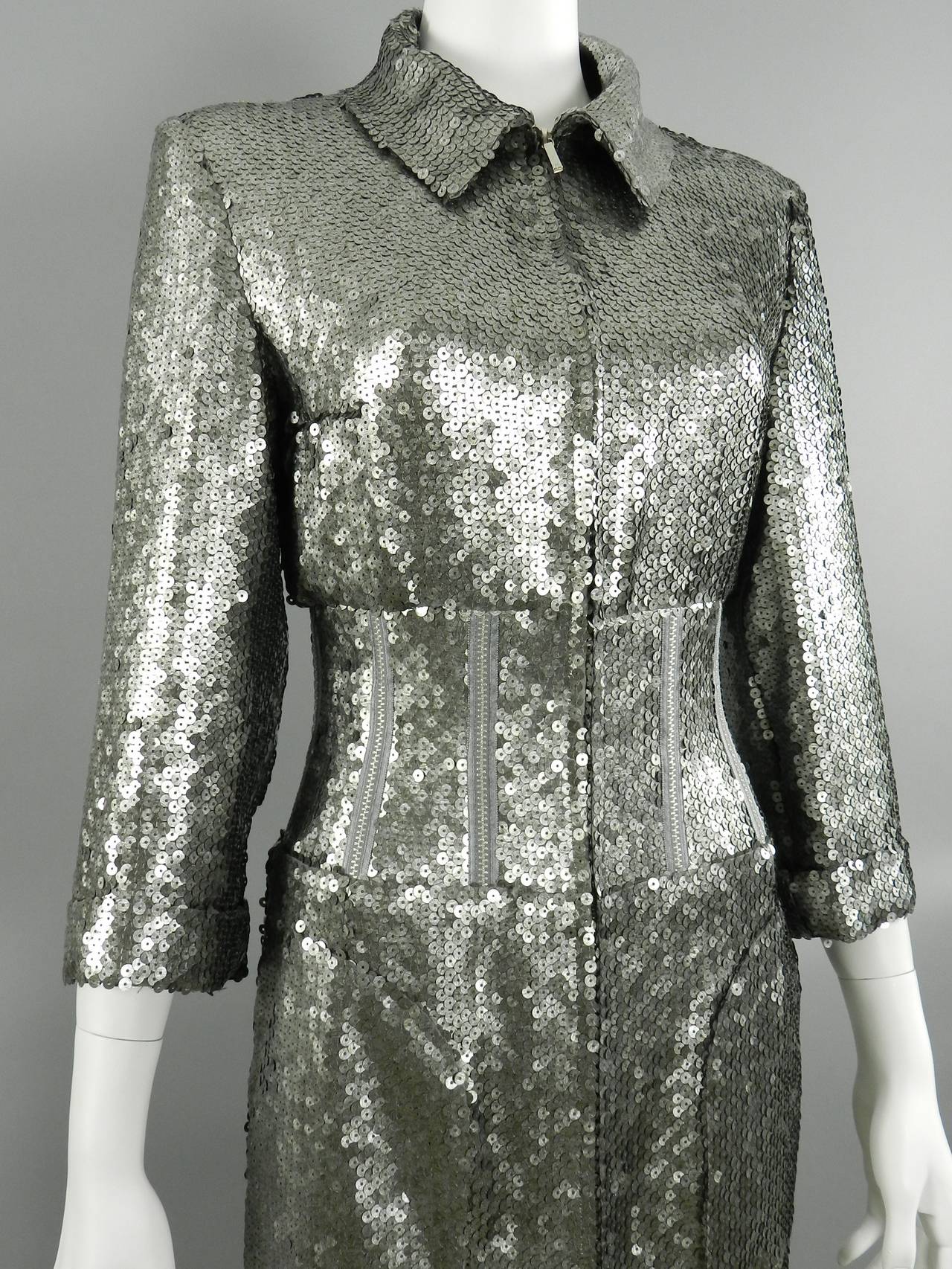 Chanel 14A Runway Silver Sequin Dress Coat 1