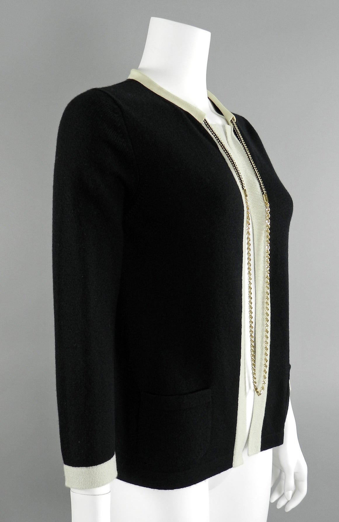 Chanel 11P Black Cashmere Cardigan with Gold Chain