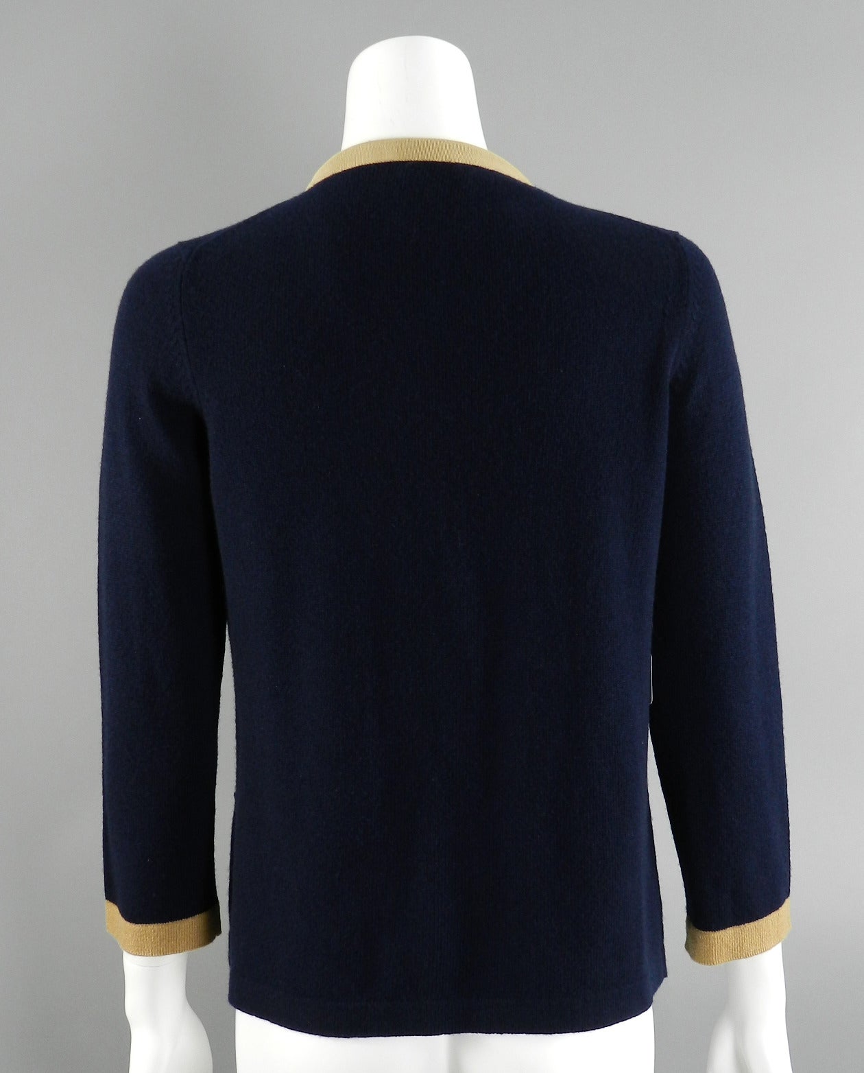 Women's Chanel 11P Navy Cashmere Cardigan with Gold Chain