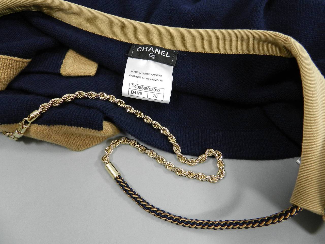 Chanel 11P Navy Cashmere Cardigan with Gold Chain 1