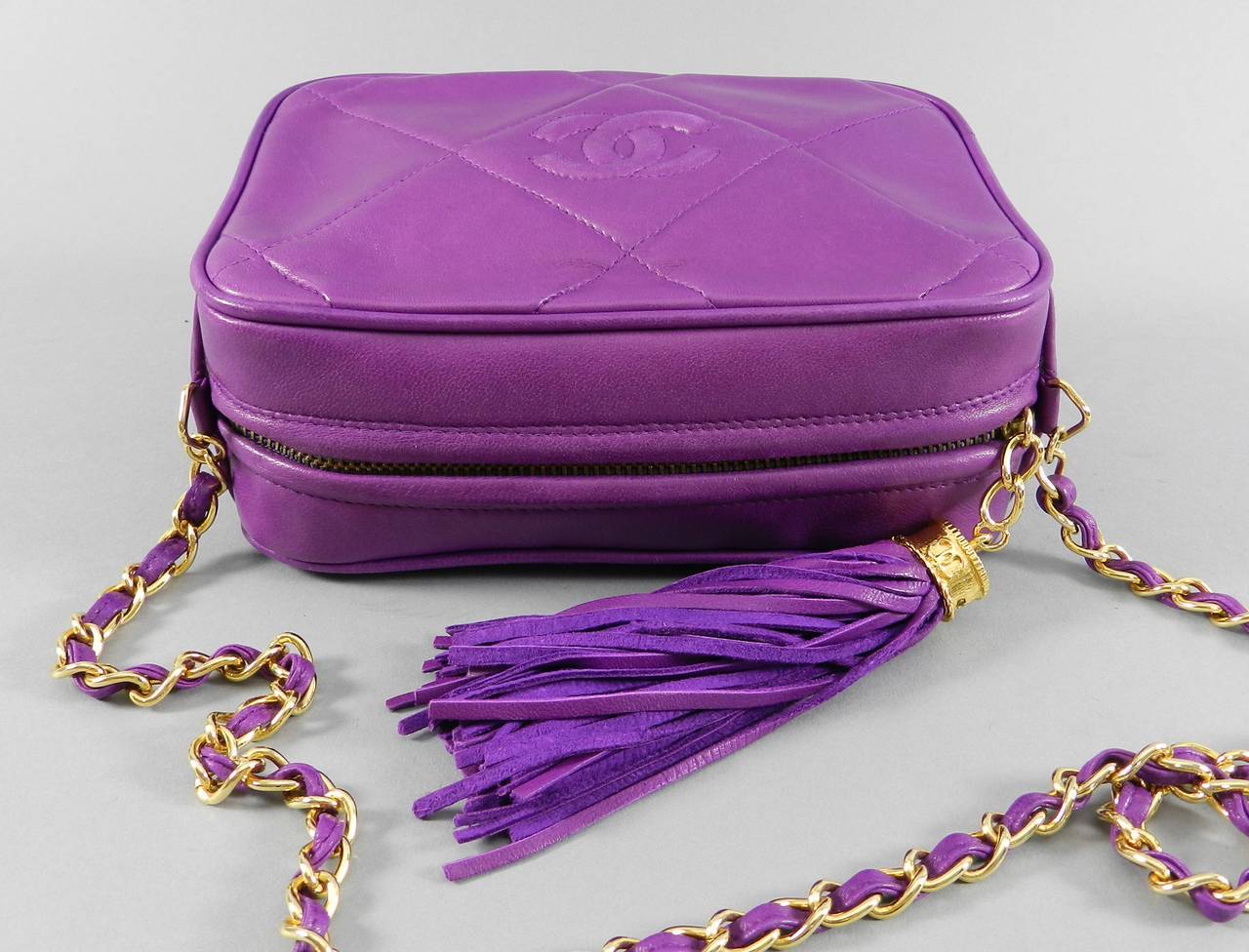 Chanel Vintage 1986 Purple Leather Crossbody CC Chain Bag at 1stdibs