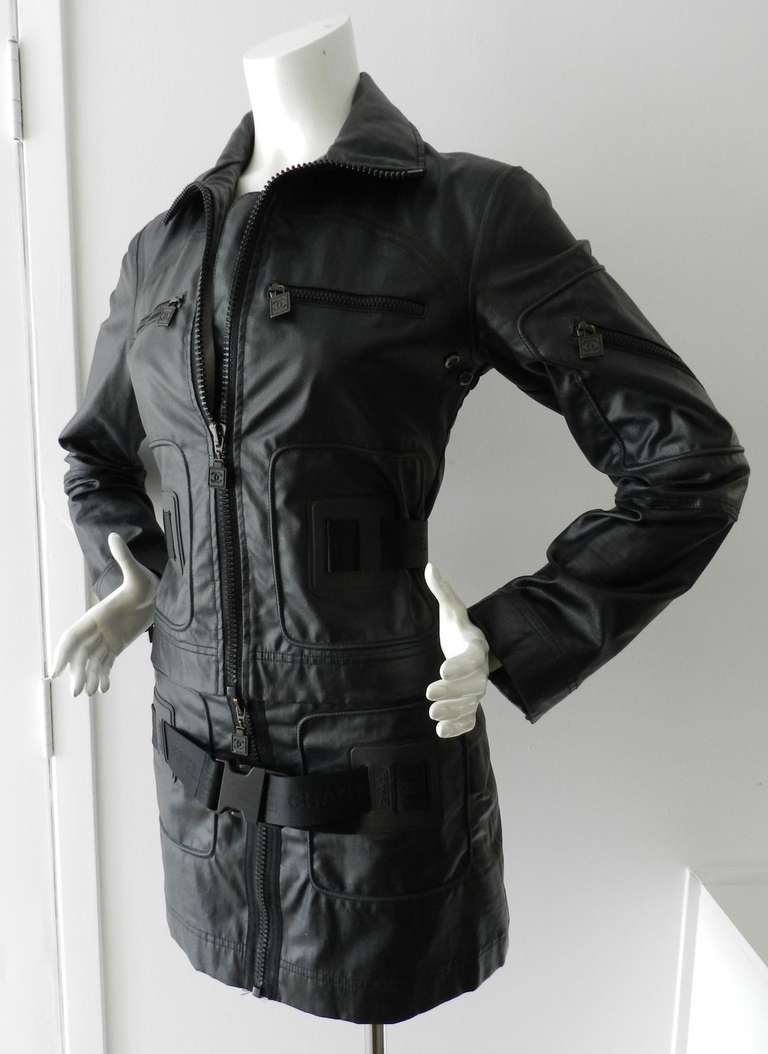 Chanel Black Rubber Techno Jacket In Excellent Condition In Toronto, ON