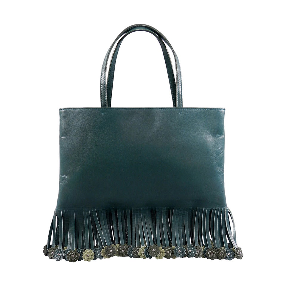 Alaia Green Leather Bag with Flower Fringe