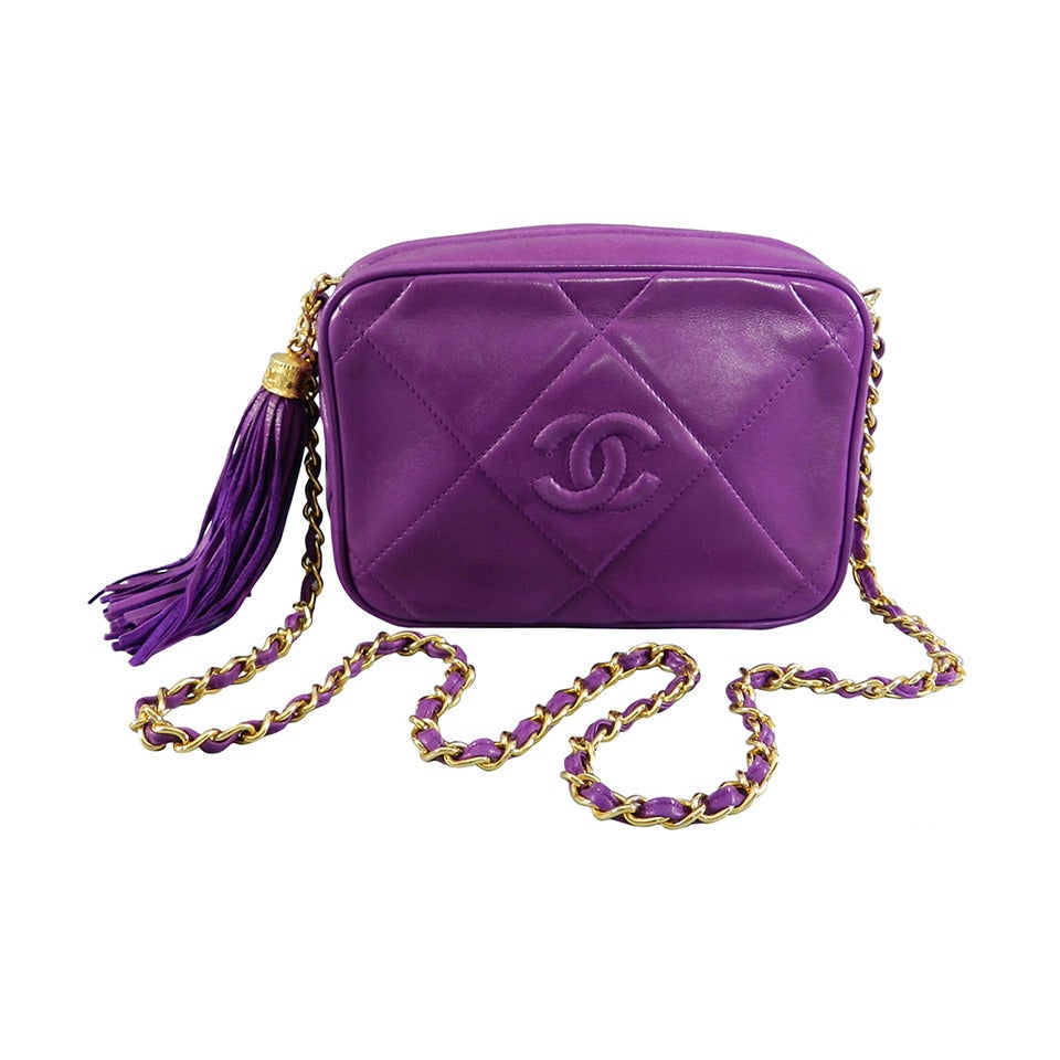 Chanel Vintage 1986 Purple Leather Crossbody CC Chain Bag at 1stdibs