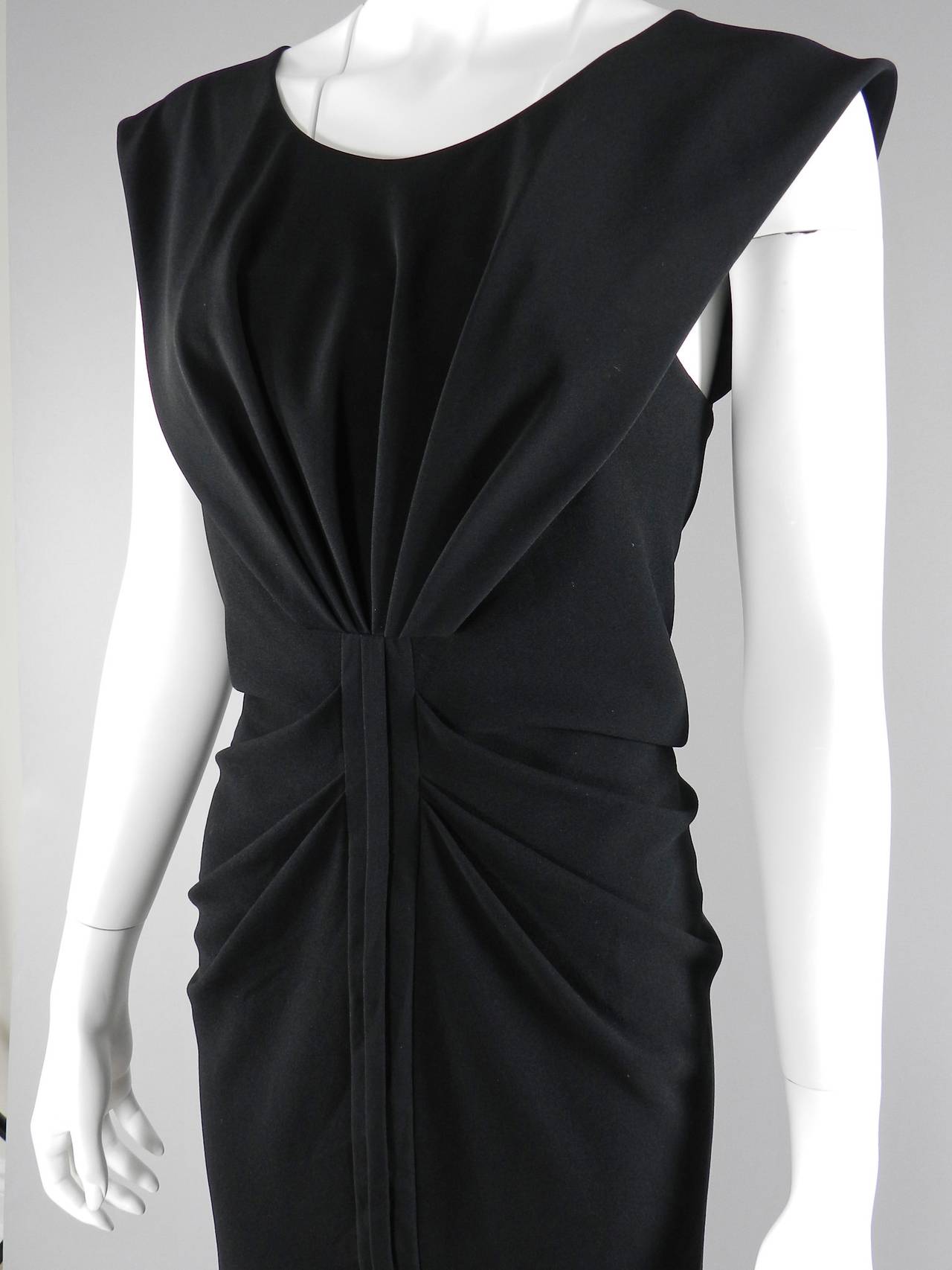 Balenciaga little black dress with shirred front detail. Centre back zipper, excellent condition. Tagged size FR 38 (USA 6). To fit 34