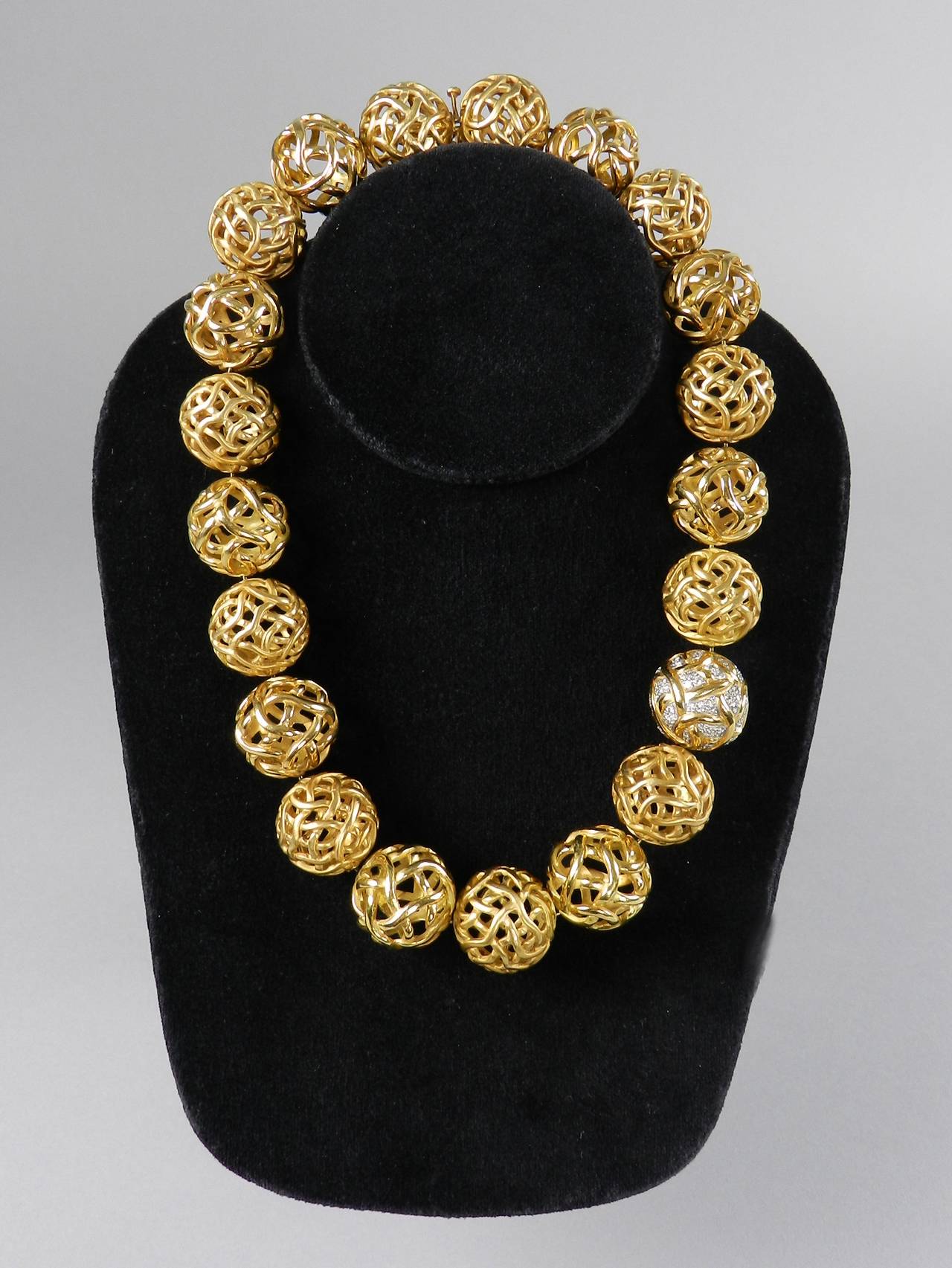 Angela Cummings 18K Gold Open-Work Ball Diamond Pave Necklace