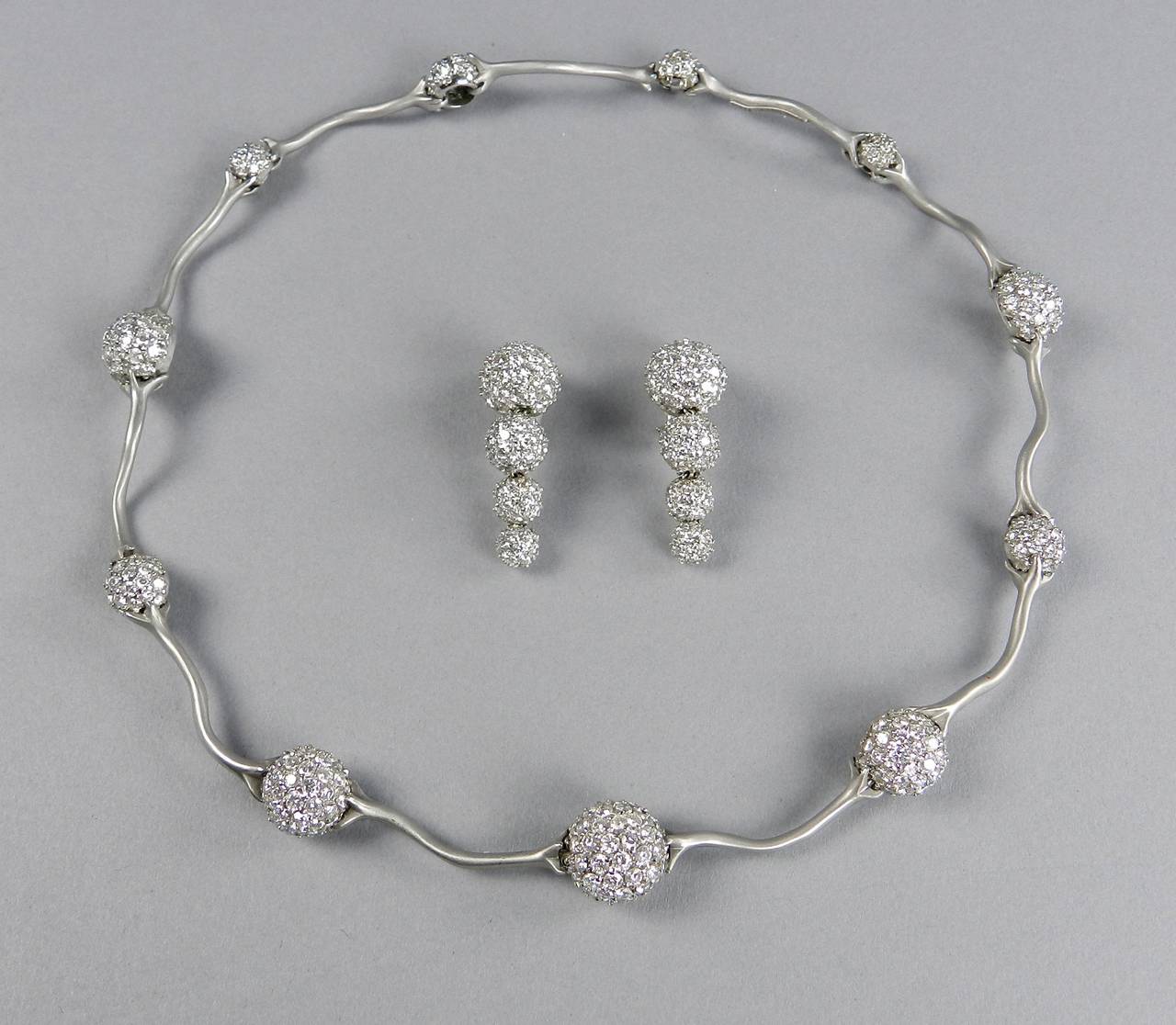 Angela Cummings Platinum and Diamond Necklace & Earrings Set 6