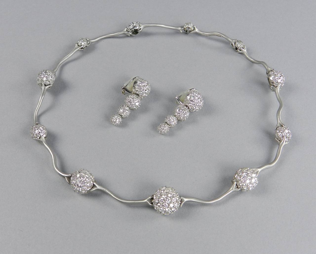 Angela Cummings Platinum and Diamond Necklace & Earrings Set 1