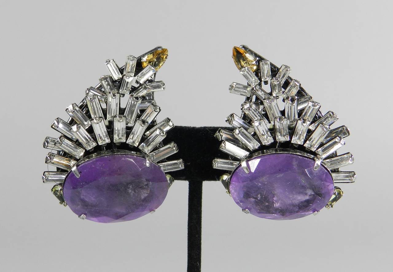 Iradj Moini Rhinestone and Amethyst Earrings In Excellent Condition In Toronto, ON