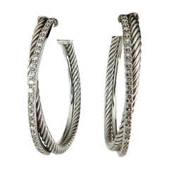 David Yurman XL Crossover Diamond Sterling Hoop Earrings