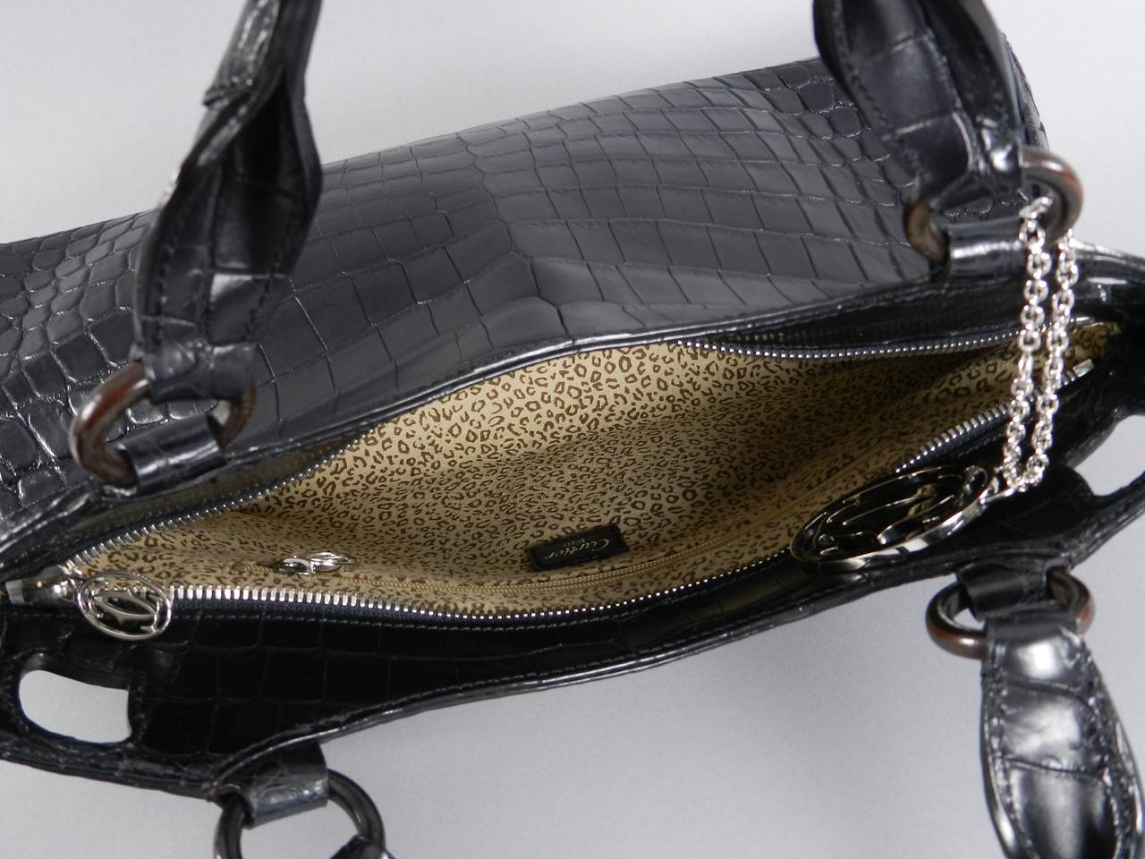 Cartier Marcello de Cartier Black Matte Crocodile Bag Purse In Excellent Condition In Toronto, ON