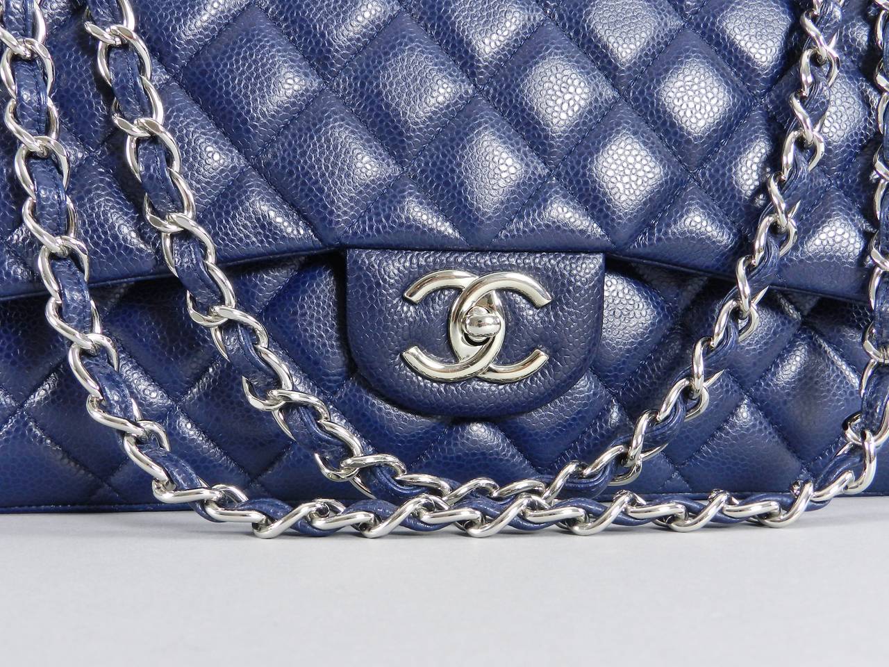 Chanel Navy Blue Caviar MAXI Double Flap Bag - Silver Hardware 1