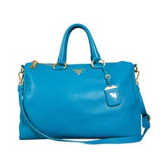 Used Prada Turquoise Leather Large Shoulder Bag Purse
