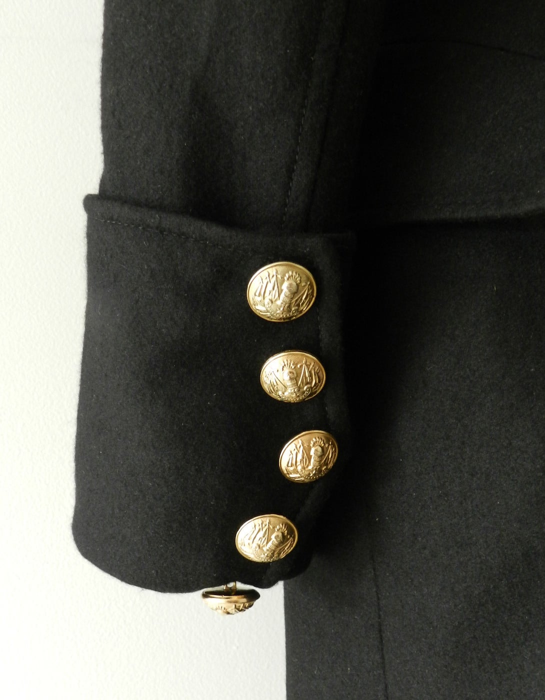 Balmain Black Wool Military Coat with Gold Buttons 1