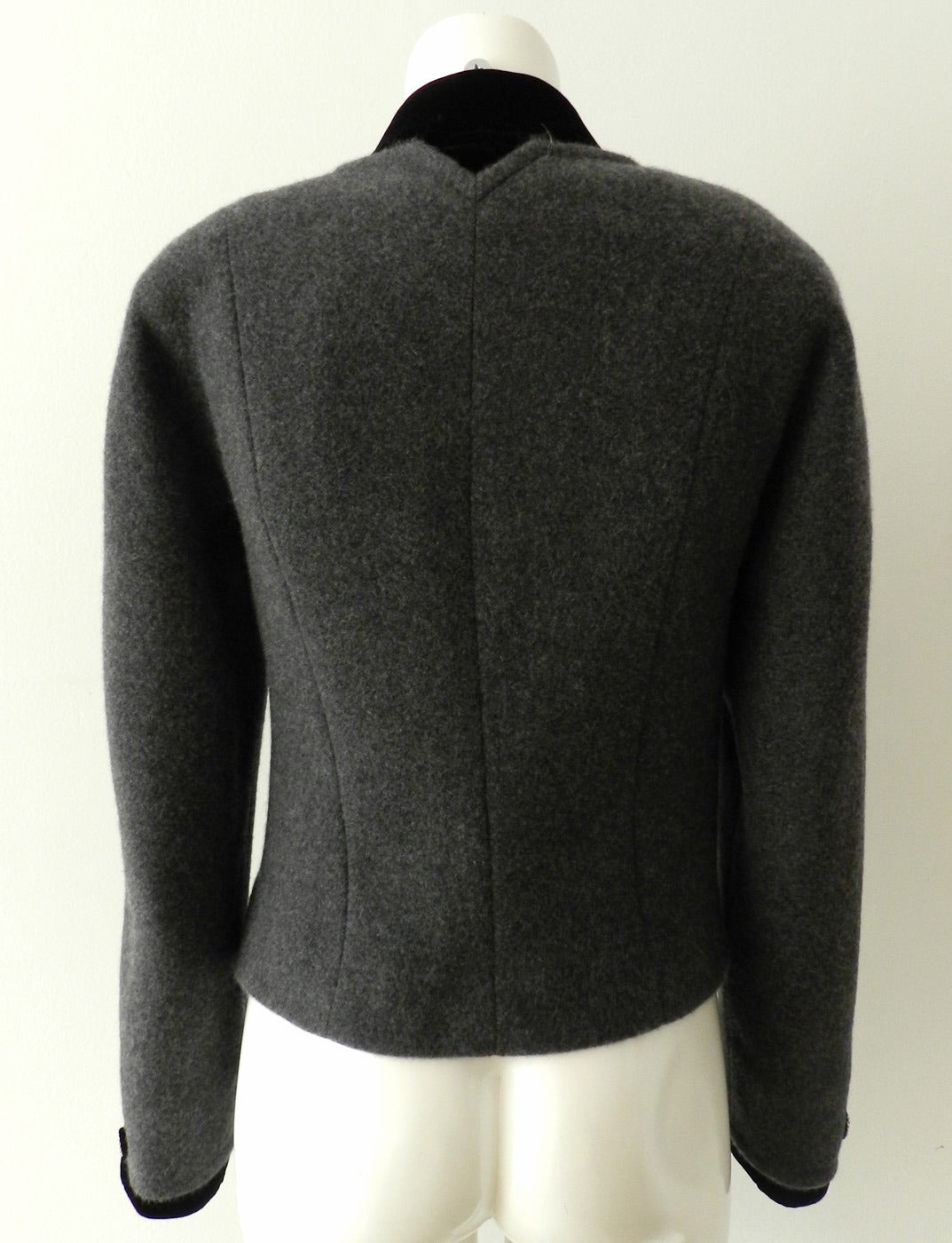 Chanel 2013 Grey Cashmere Jacket Coat with Velvet Trim In Excellent Condition In Toronto, ON