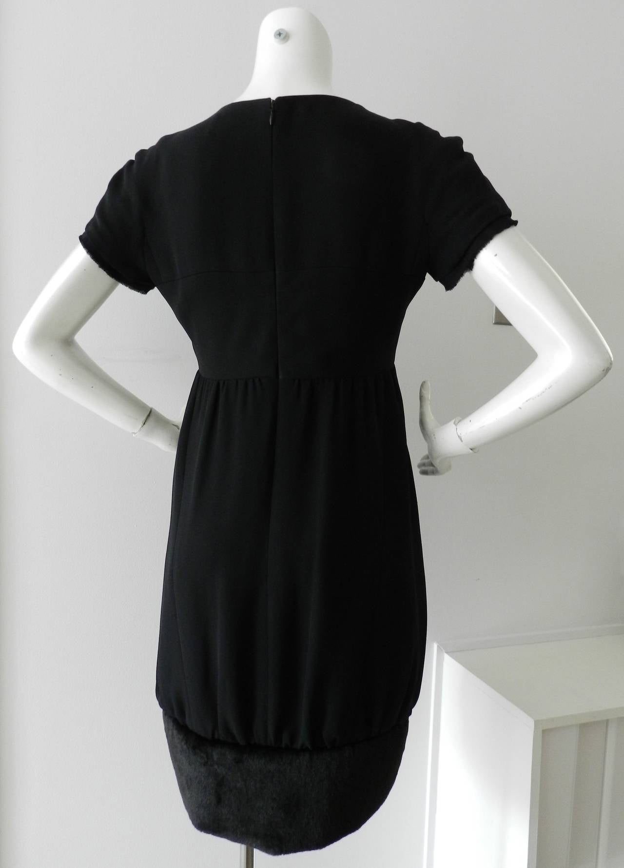 Women's Chanel 10A Runway Black Silk Dress with Faux Fur Hem