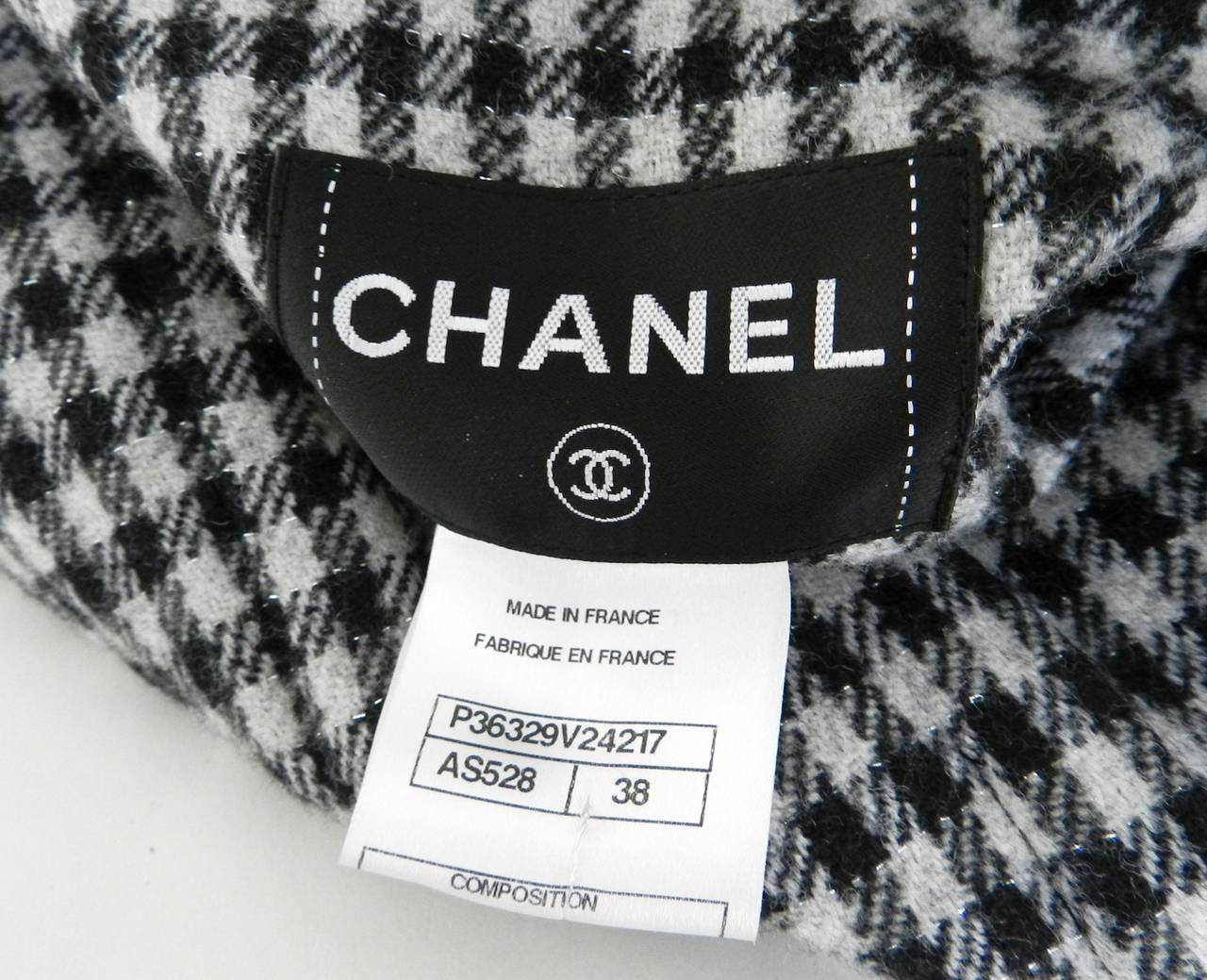 Chanel Black Wool Military Coat with Houndstooth Interior 1