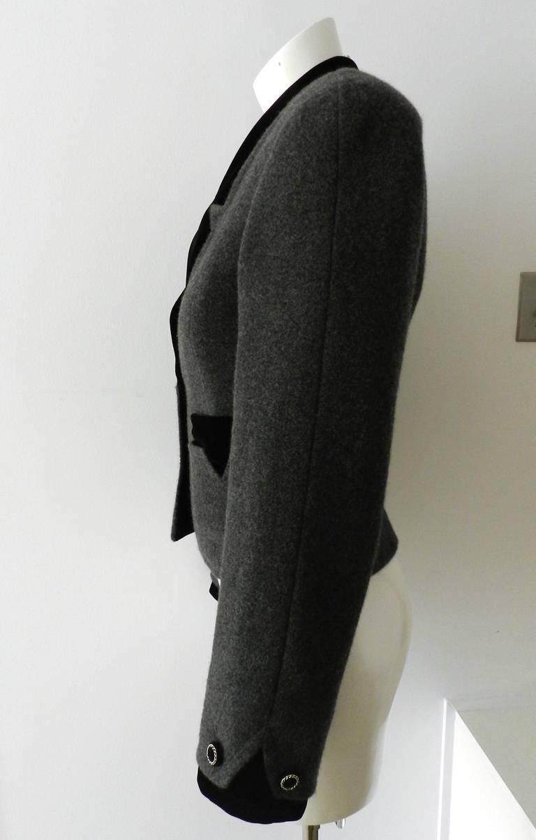 Chanel 2013 Grey Cashmere Jacket Coat with Velvet 1