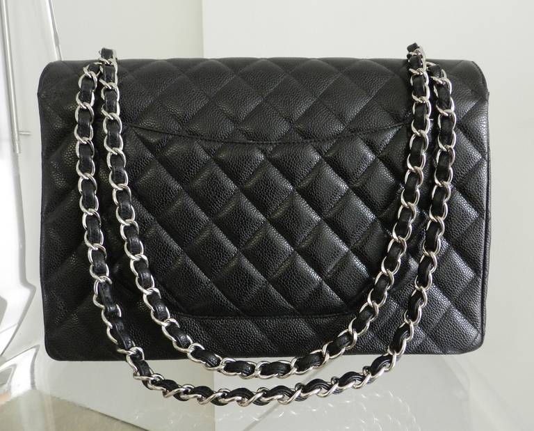 Women's Chanel Black Caviar Maxi Flap Bag - Silvertone Hardware