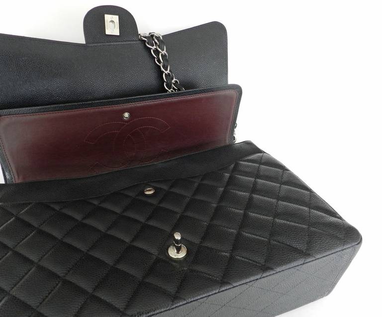 Chanel Black Caviar Maxi Flap Bag - Silvertone Hardware 3