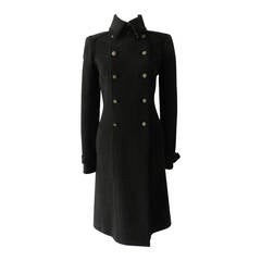 Chanel Black Wool Military Coat with Houndstooth Interior