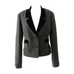 Chanel 2013 Grey Cashmere Jacket Coat with Velvet Trim