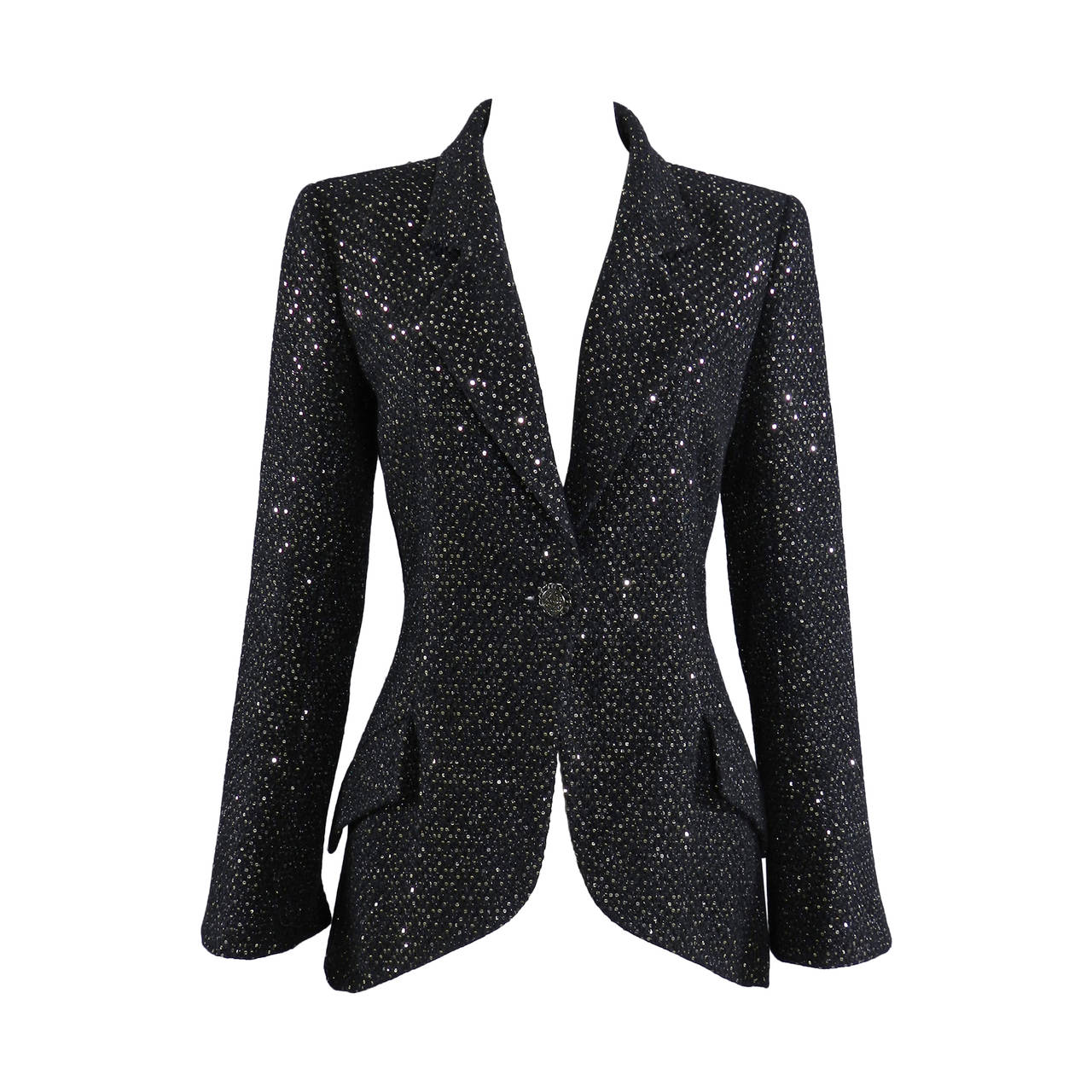 Chanel 11C Black Ad Campaign / Runway Jacket with Silver Sequins