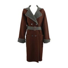 Hermes Brown / Green Reversible Coat with Kelly Collar