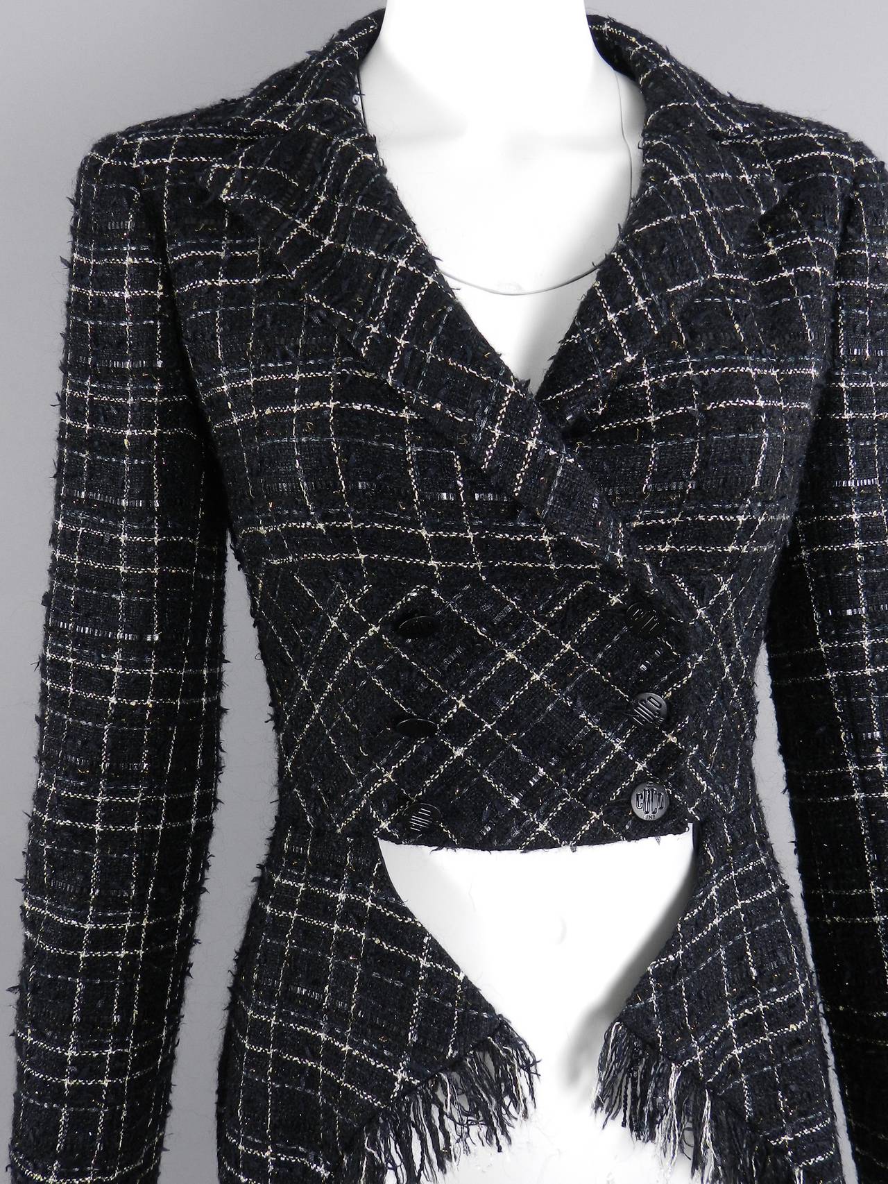 Chanel 08C Black Tweed Jacket with Gold Thread In Excellent Condition In Toronto, ON