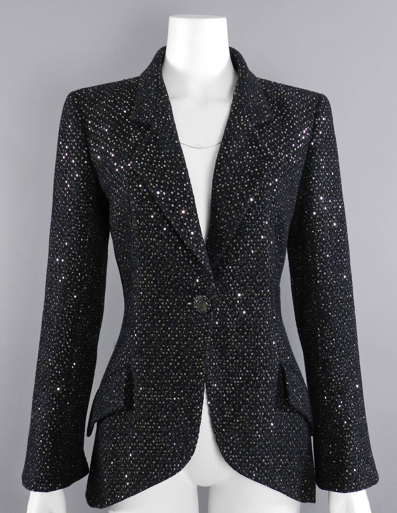 Chanel 11C Black Ad Campaign / Runway Jacket with Silver Sequins at 1stDibs