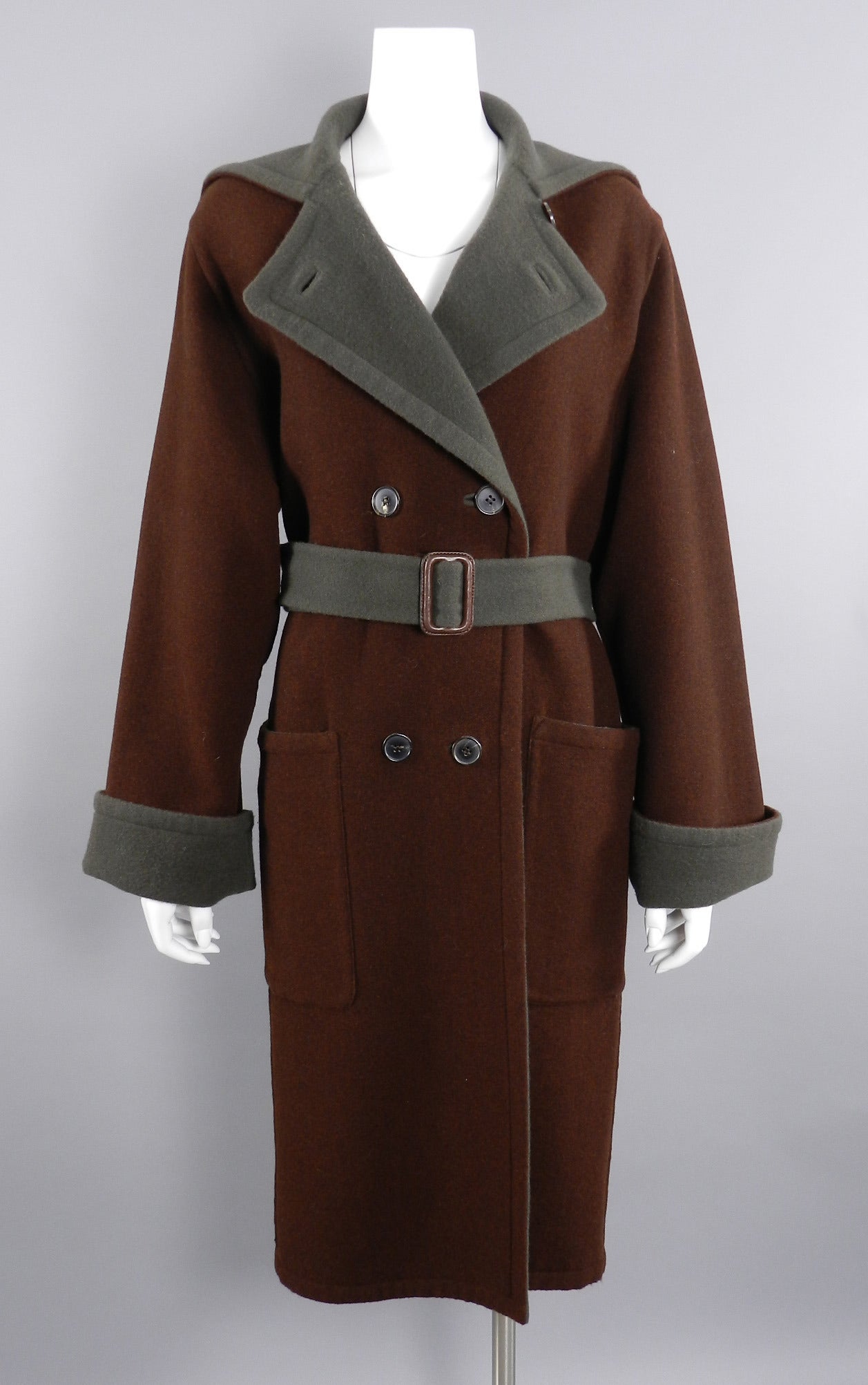 Hermes Brown / Green Reversible Coat with Kelly Collar 6