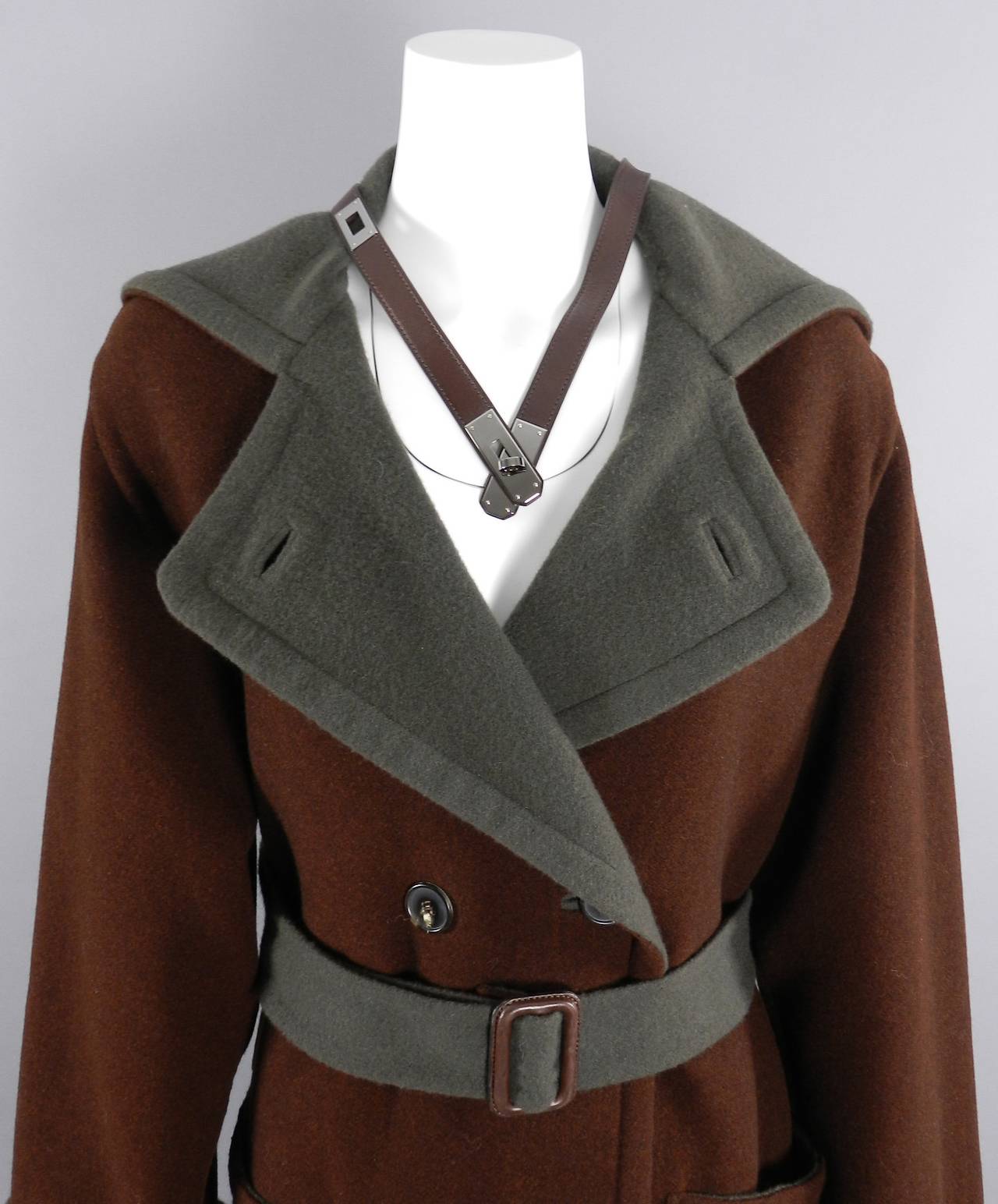 Hermes Brown / Green Reversible Coat with Kelly Collar 4