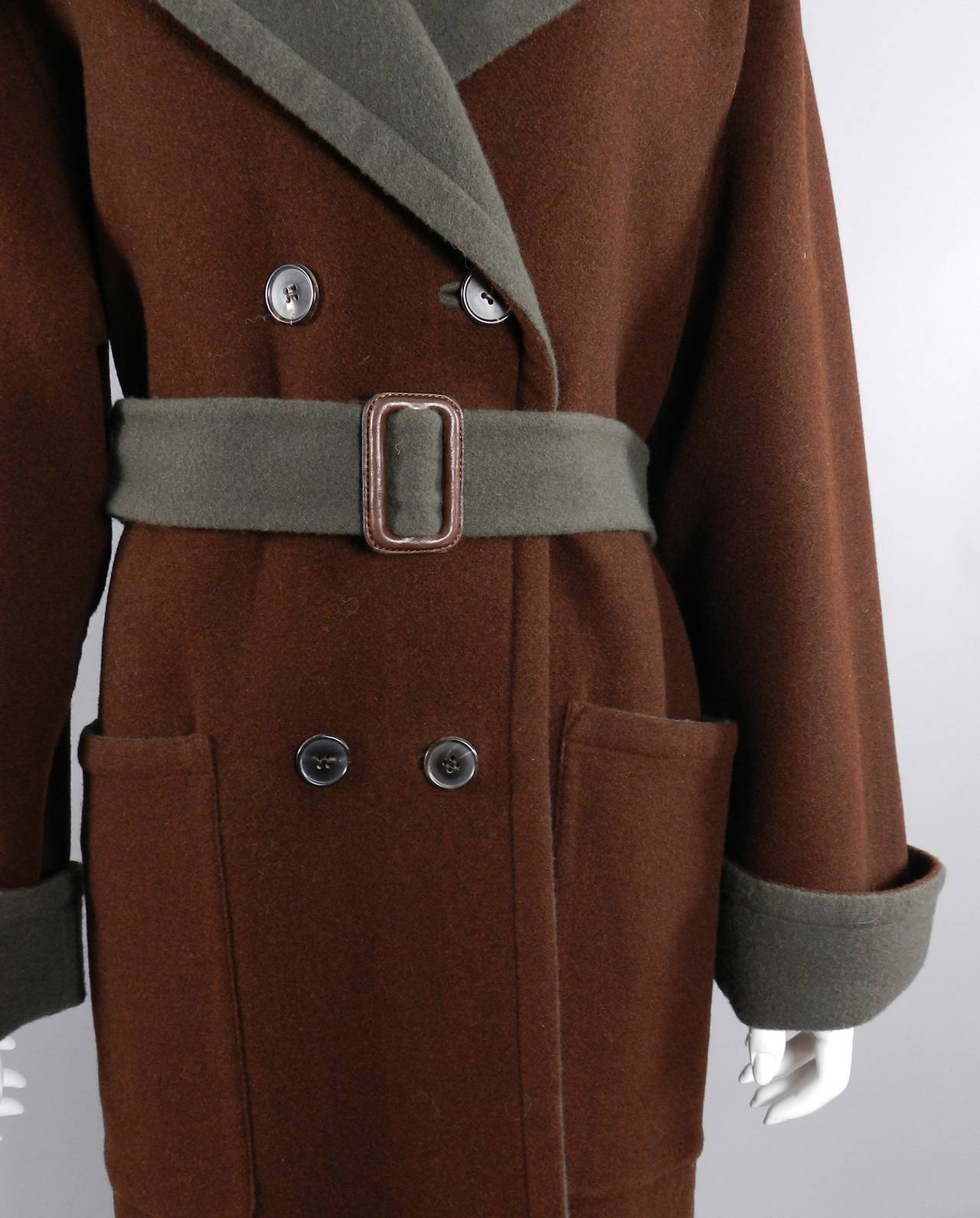 Hermes Brown / Green Reversible Coat with Kelly Collar 5
