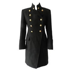 Balmain Black Wool Military Coat with Gold Buttons