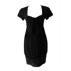 Chanel 10A Runway Black Silk Dress with Faux Fur Hem
