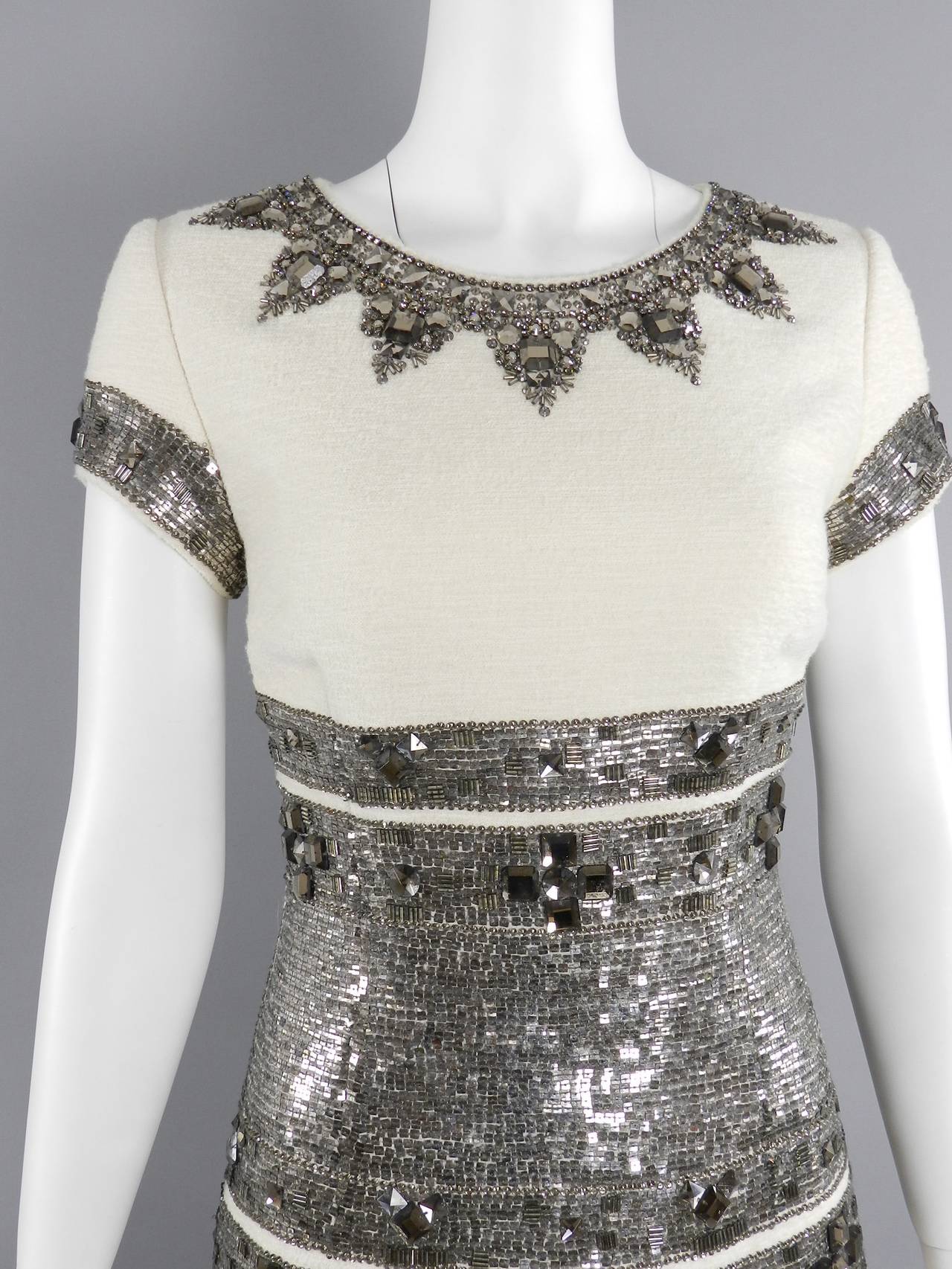 Oscar de la Renta Fall 07 Ivory Wool Sequin Embellished Dress 1