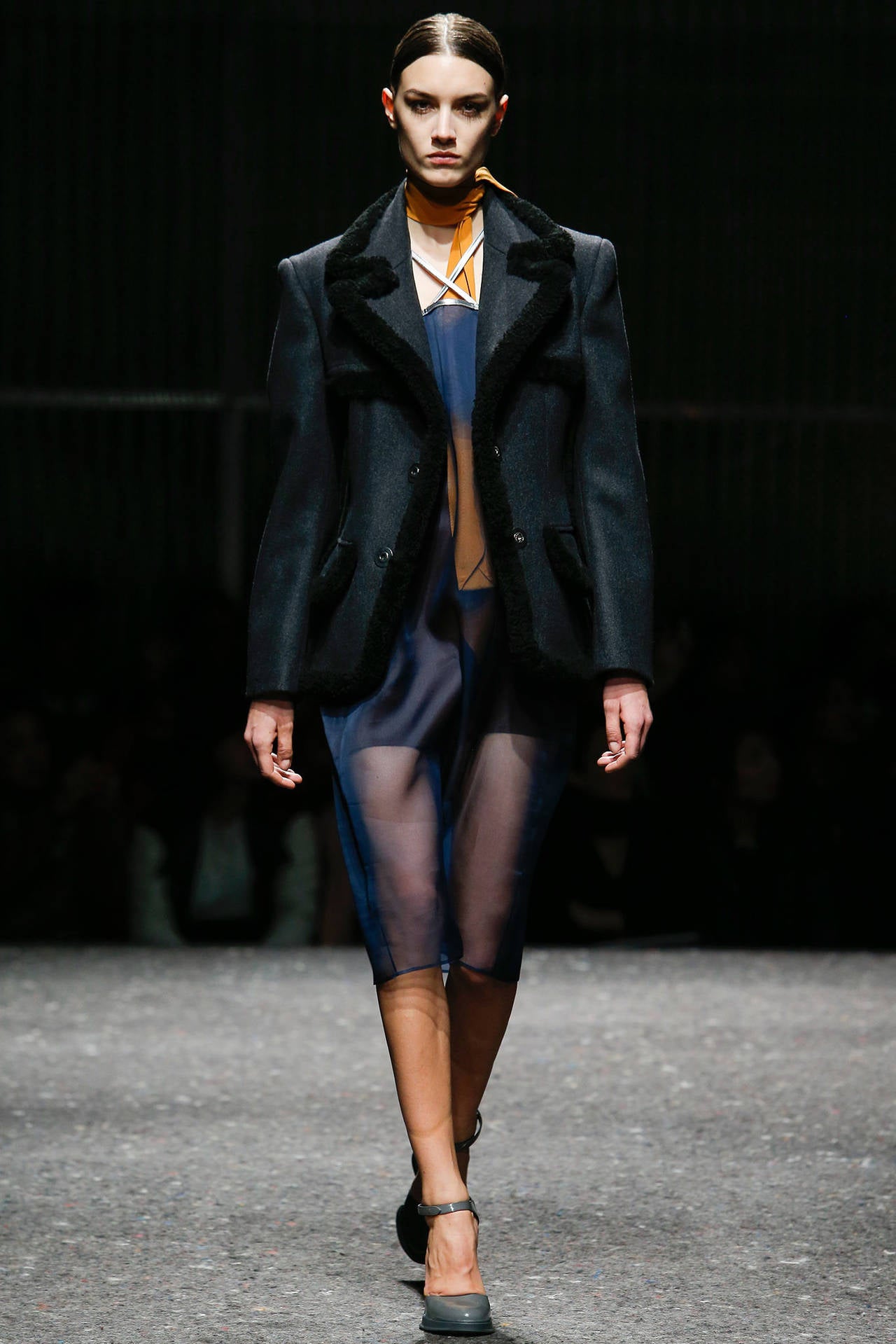 Prada Fall 2014 Grey Wool Runway Coat with Shearling Trim at 1stDibs